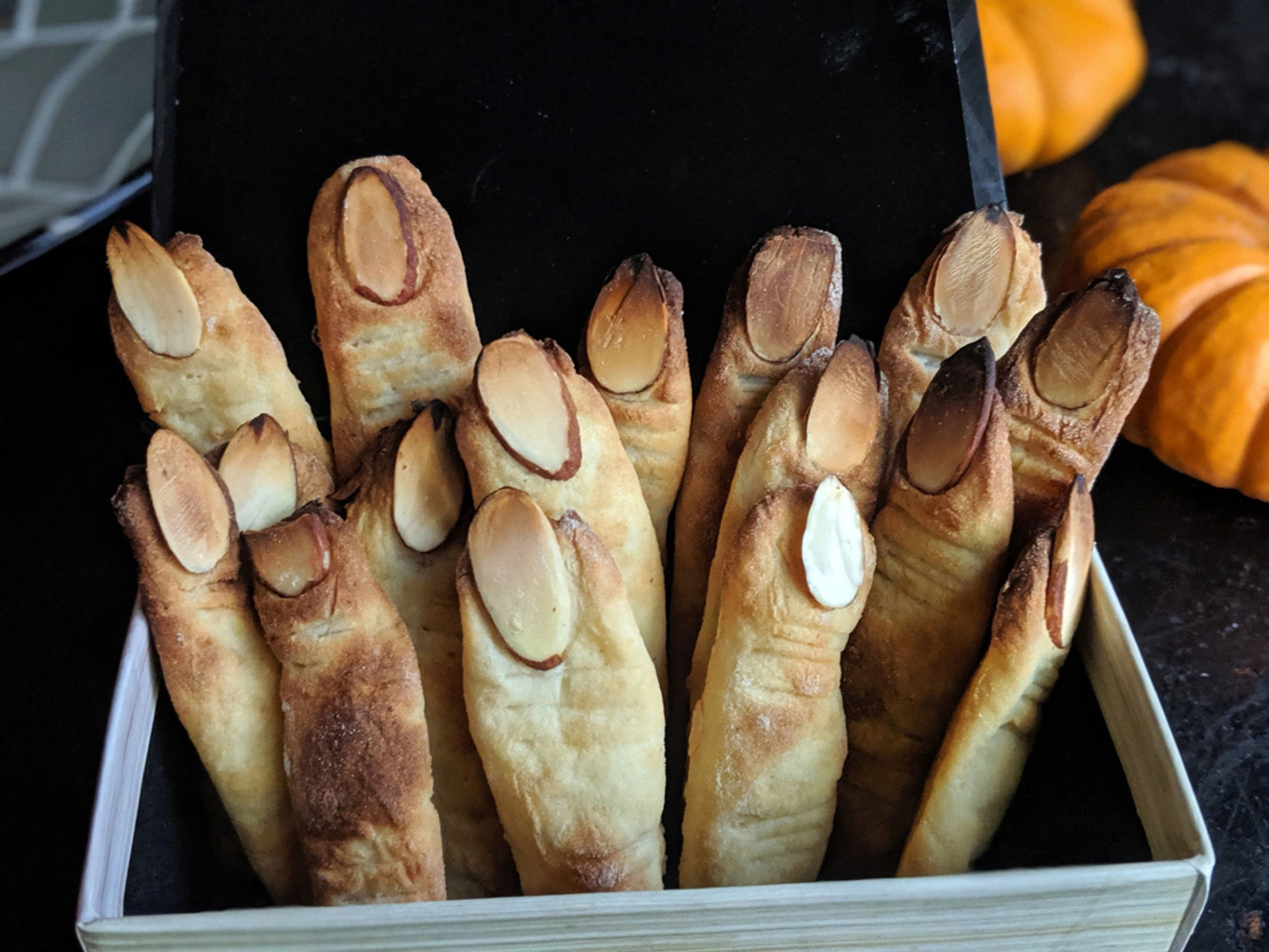 The secret ingredient in these almond-topped witches fingers? Mashed potatoes.